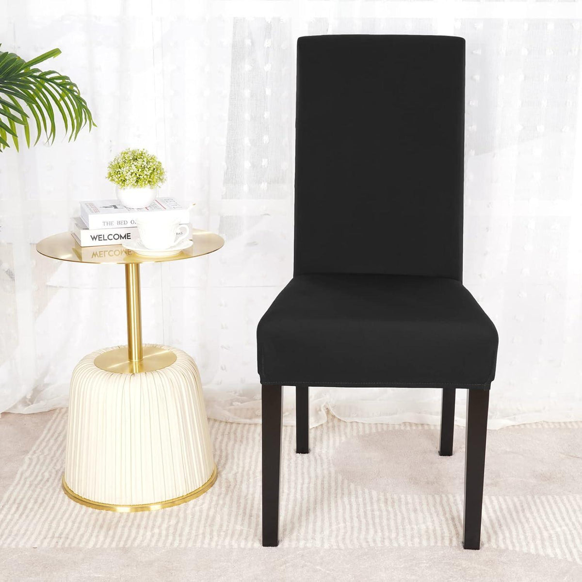 Stretch Stuhlhussen 6er Set – Elastische Stuhlbezüge Schwarz