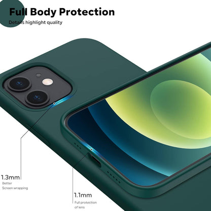 iPhone 12 Hülle 360° Stoßfeste Liquid Silicone Olivgrün