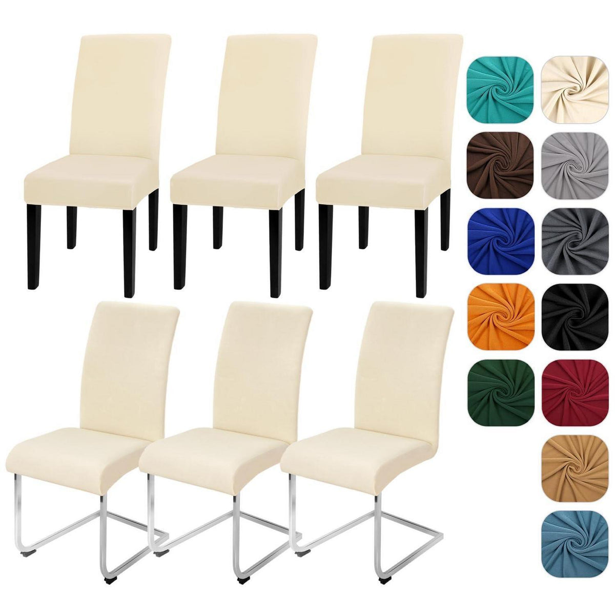 Stretch Stuhlhussen 6er Set – Beige | Abnehmbar & Waschbar