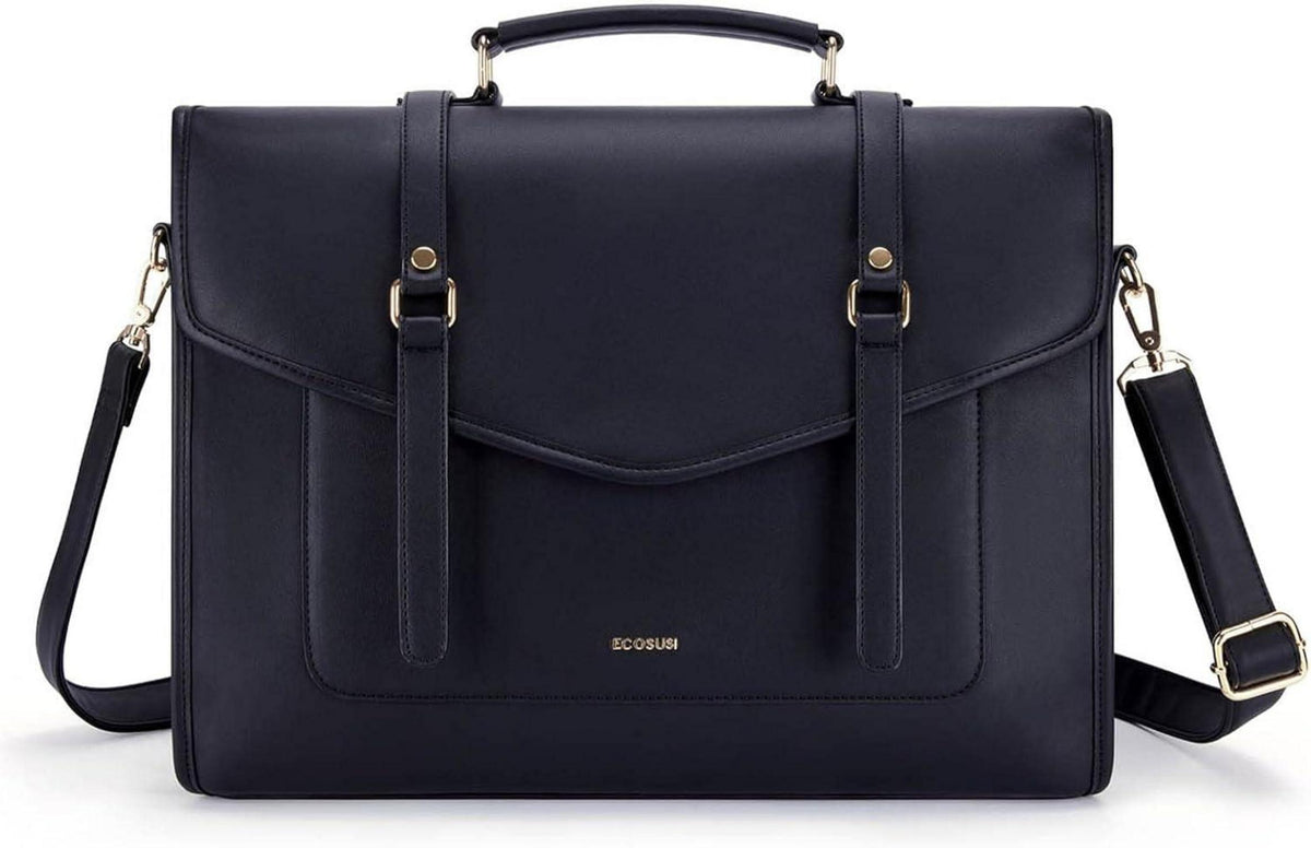 Stilvolle Damen Laptop Umhängetasche 15,6 Zoll PU-Leder Schwarz