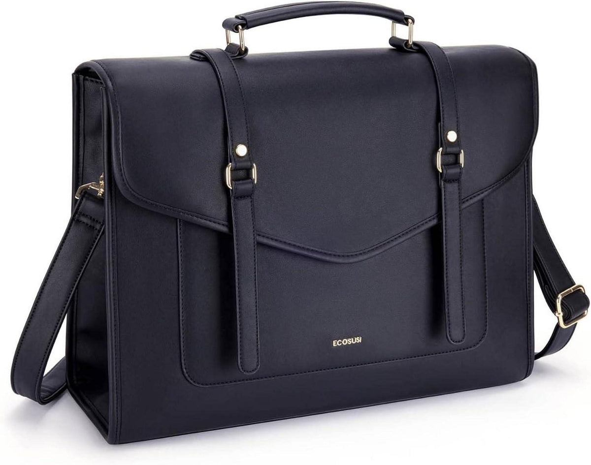 ECOSUSI Laptop Handtasche Damen 15,6 Zoll PU-Leder Schwarz