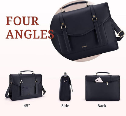 ECOSUSI Laptop Handtasche Damen 15,6 Zoll PU-Leder Schwarz
