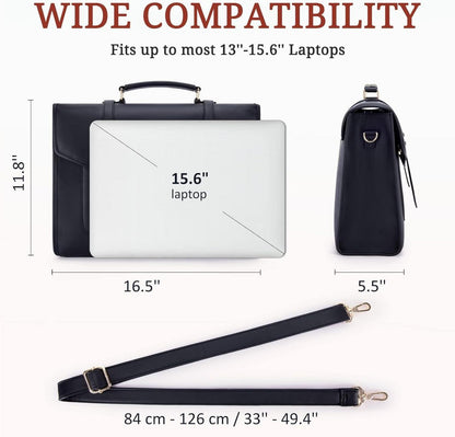 Laptop Handtasche Damen 15,6 Zoll PU-Leder Aktentasche Schwarz