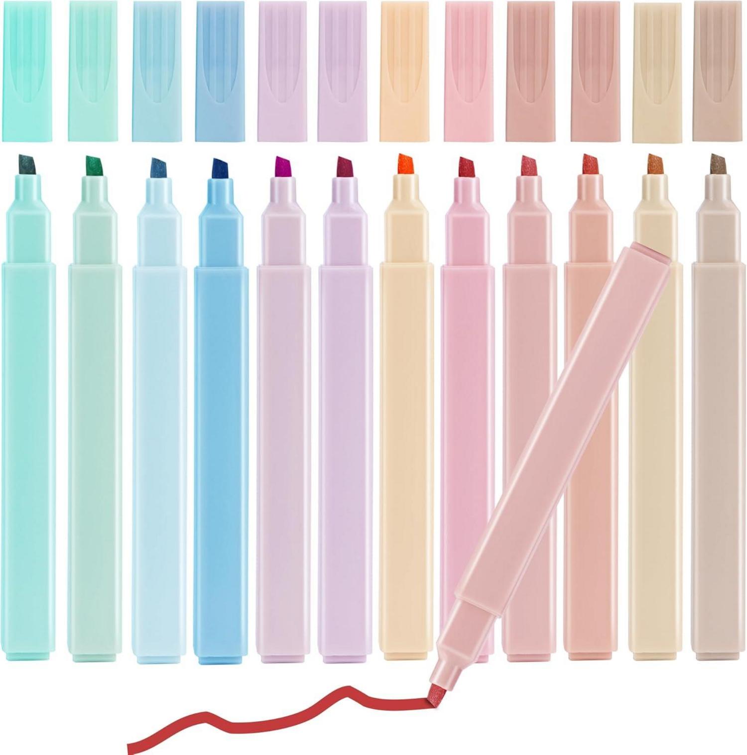 12er Packung Bunte Pastell Textmarker für Schule & Büro