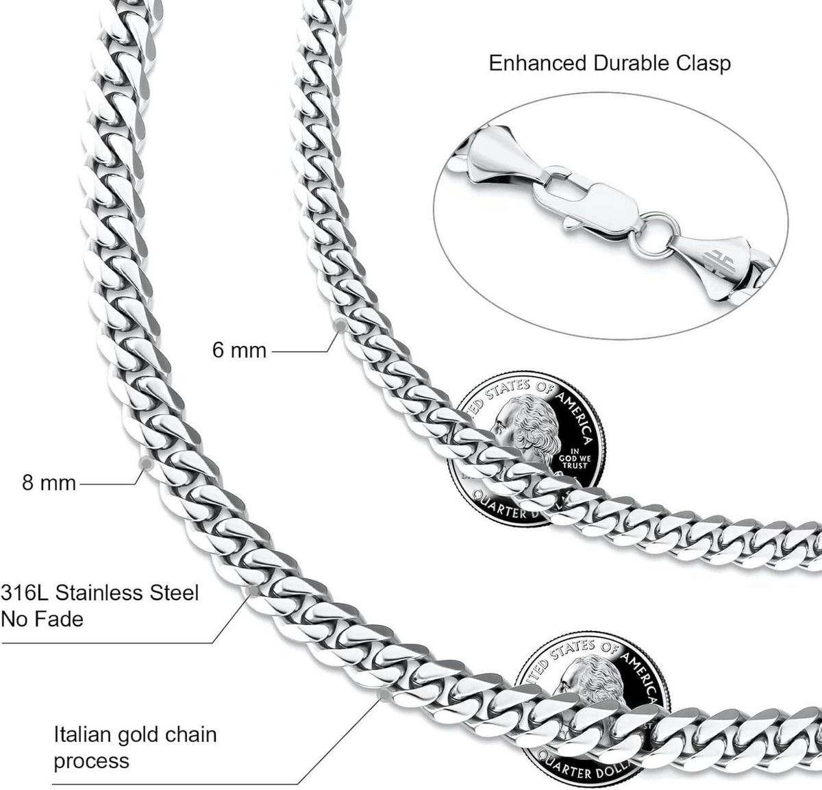 Edelstahl Panzerkette mit Diamantschliff 14K Gold