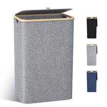 Schmaler Wäschekorb 100L mit Bambusdeckel & Wäschesack