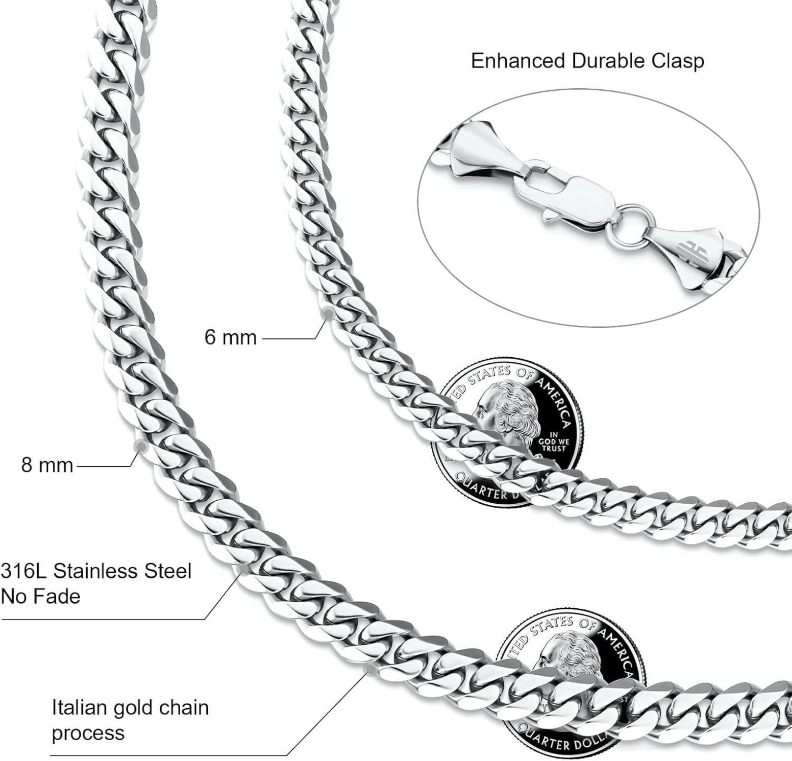 Herren Edelstahl Panzerkette mit Diamantschliff 8mm