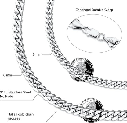 Herren Edelstahl Panzerkette mit Diamantschliff 8mm
