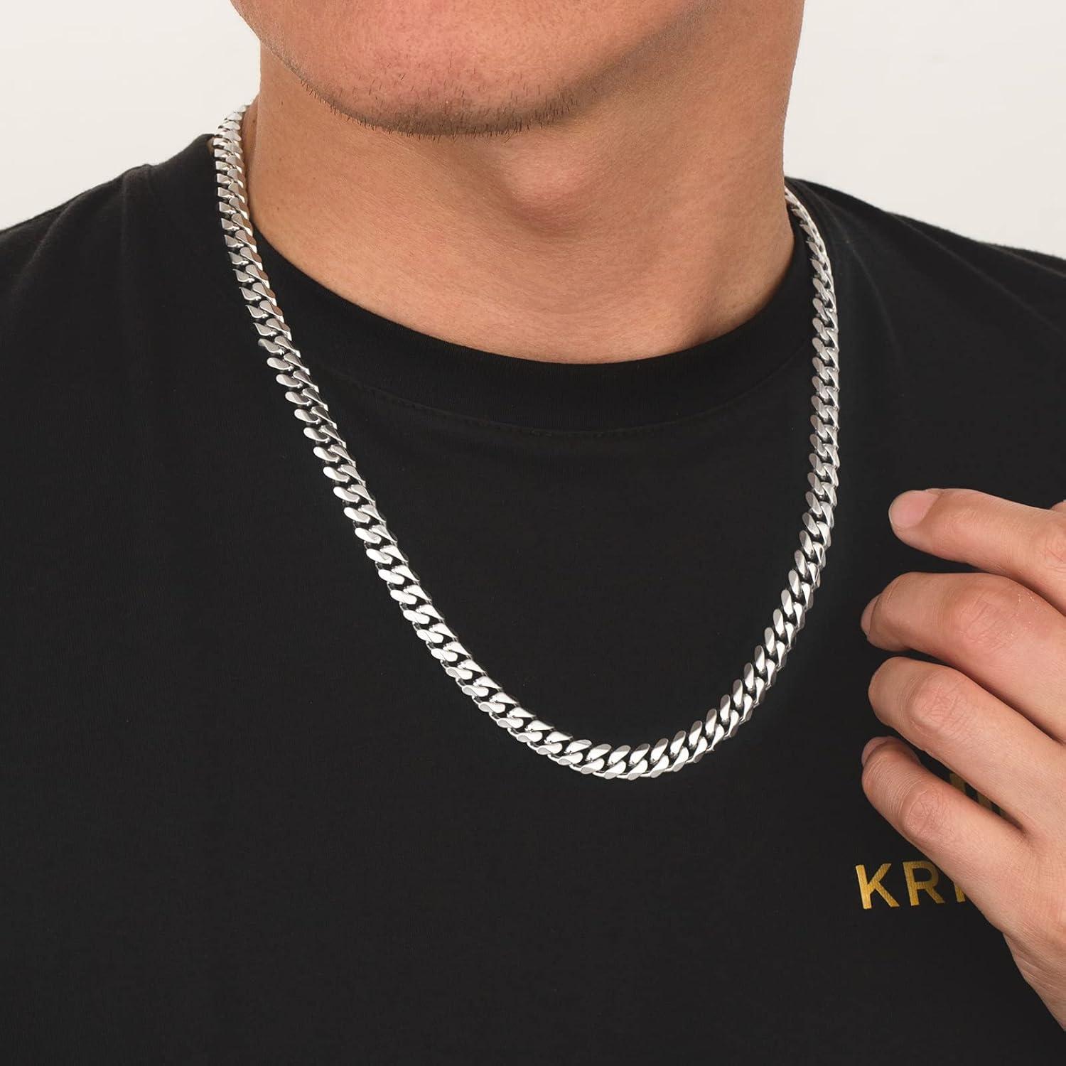KRKC&CO 8mm Herren Panzerkette mit Diamantschliff, 14K Vergoldet silbrig 45,7cm
