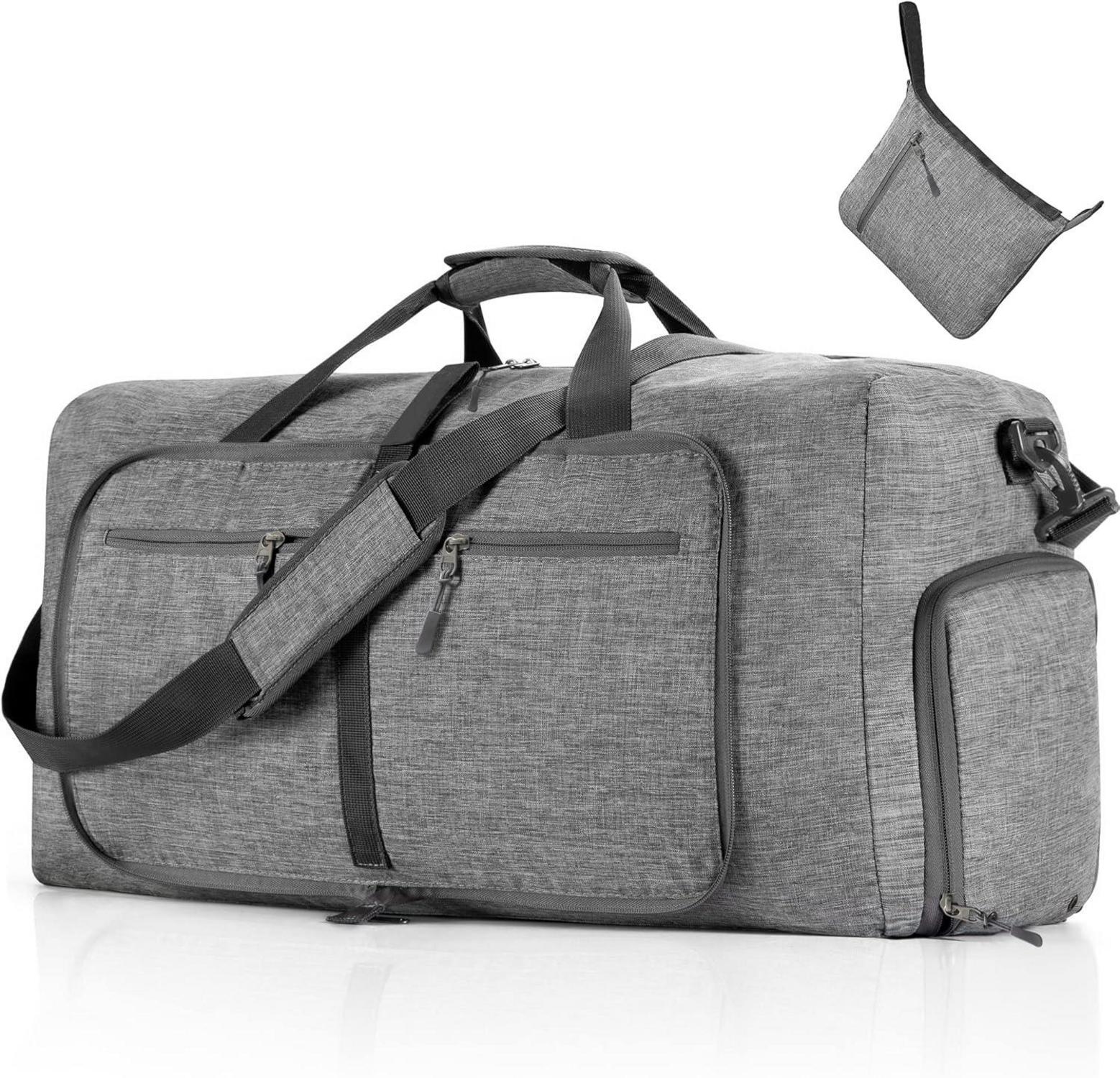 Multifunktionale 85L Reisetasche mit Schuhfach, Großes Falttasche Grau