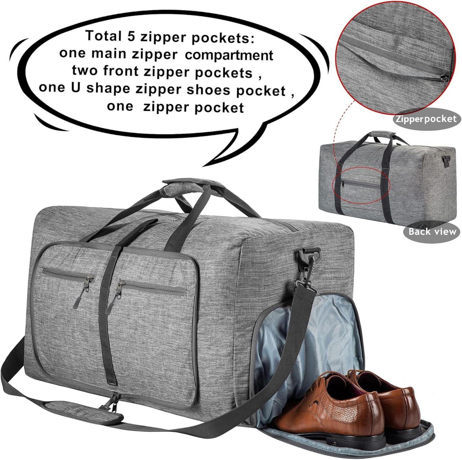 85L Reisetasche mit Schuhfach, faltbar, wasserdicht, grau