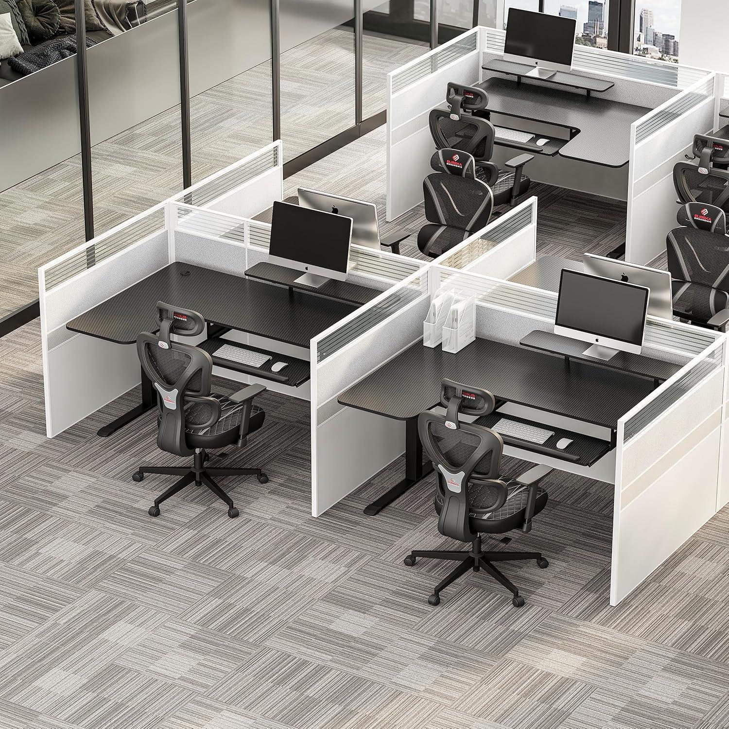 Höhenverstellbarer L-Form Gaming Schreibtisch LED Tastaturablage 155x110cm