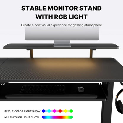 EUREKA Höhenverstellbarer L-Form Schreibtisch 155x110 cm LED Gaming Tisch