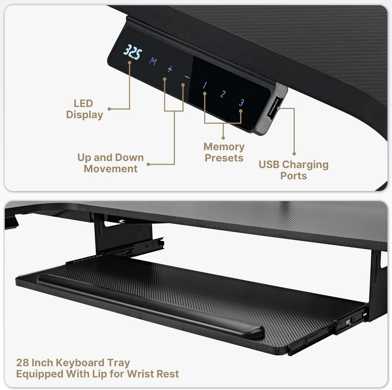 Höhenverstellbarer L-Form Gaming Schreibtisch LED Tastaturablage 155x110cm