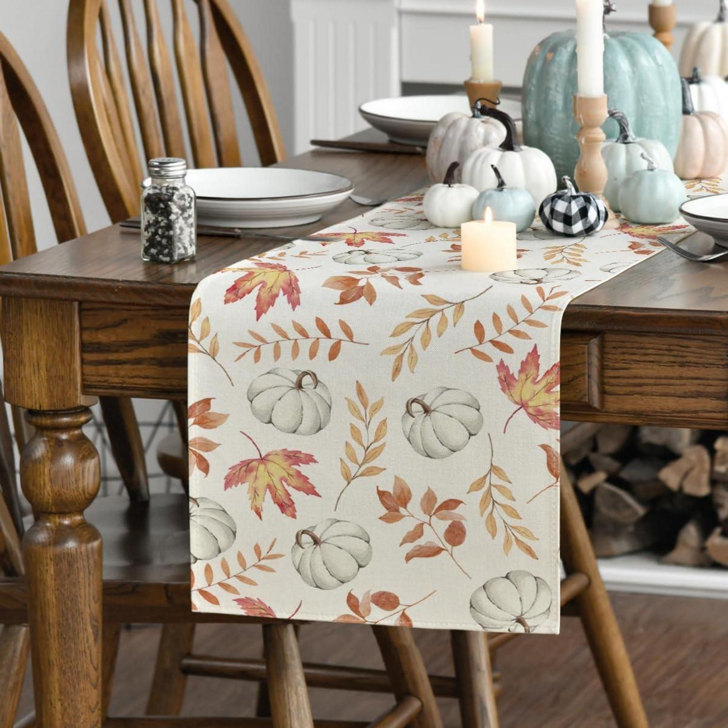 Herbst Tischläufer Kürbisse Blätter 40x100 cm Orange