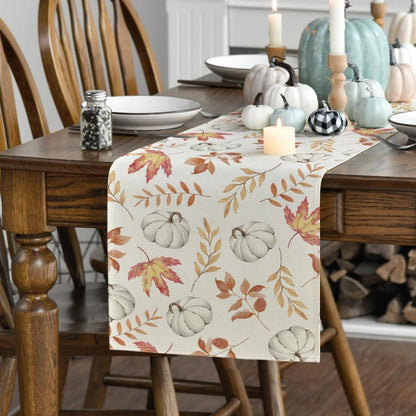 Herbst Tischläufer Kürbisse Blätter 40x100 cm Orange