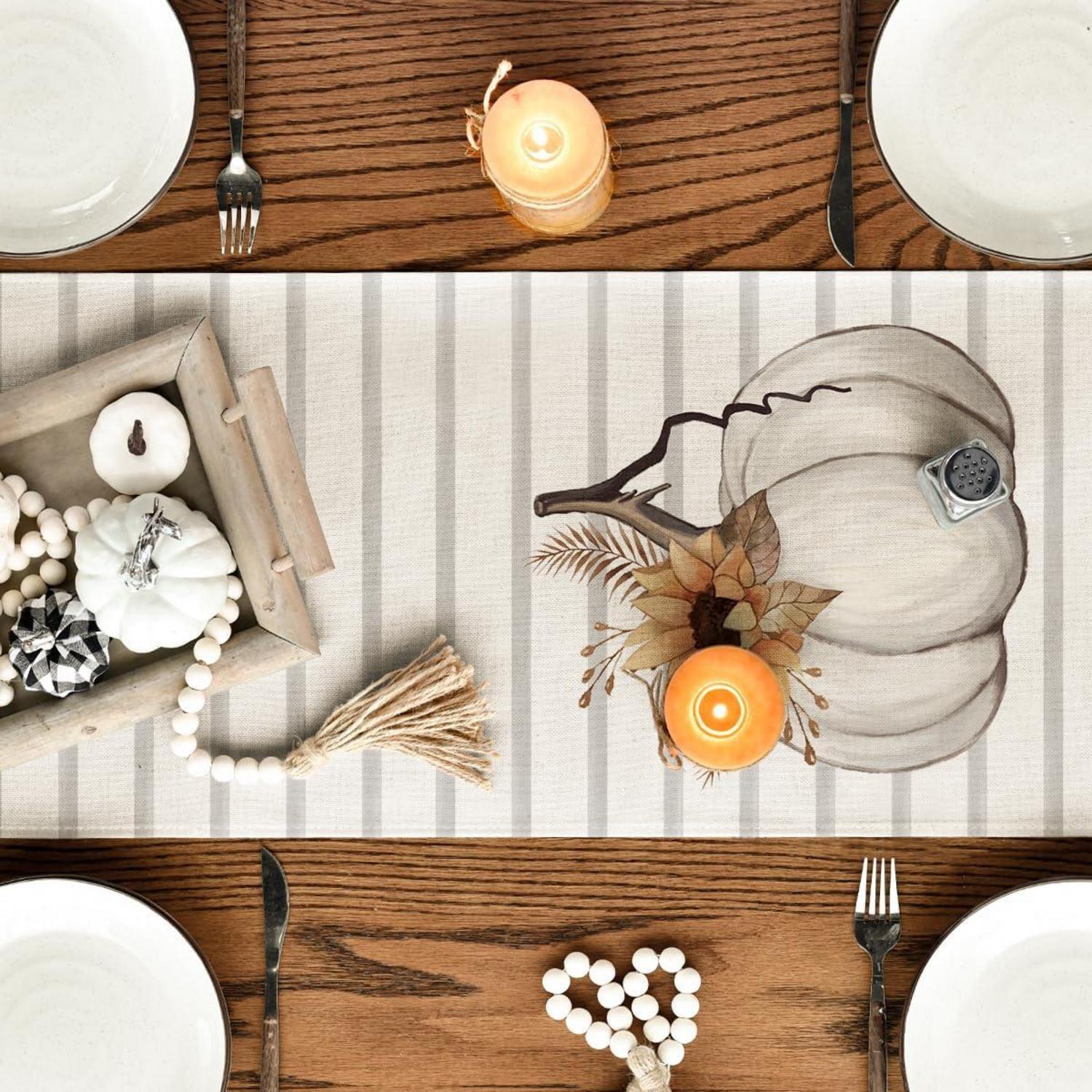 Artoid Mode Herbst Tischläufer Kürbisse Sonnenblumen Blätter 40x140 cm Beige