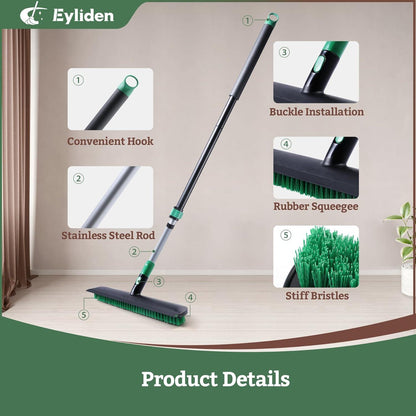 Eyliden Bodenschrubber mit Stiel, 2-in-1 Bodenbürste 140 cm Teleskopgriff