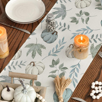 Herbst Tischläufer Blau Kürbisse Blätter 40x100 cm Party Dekor