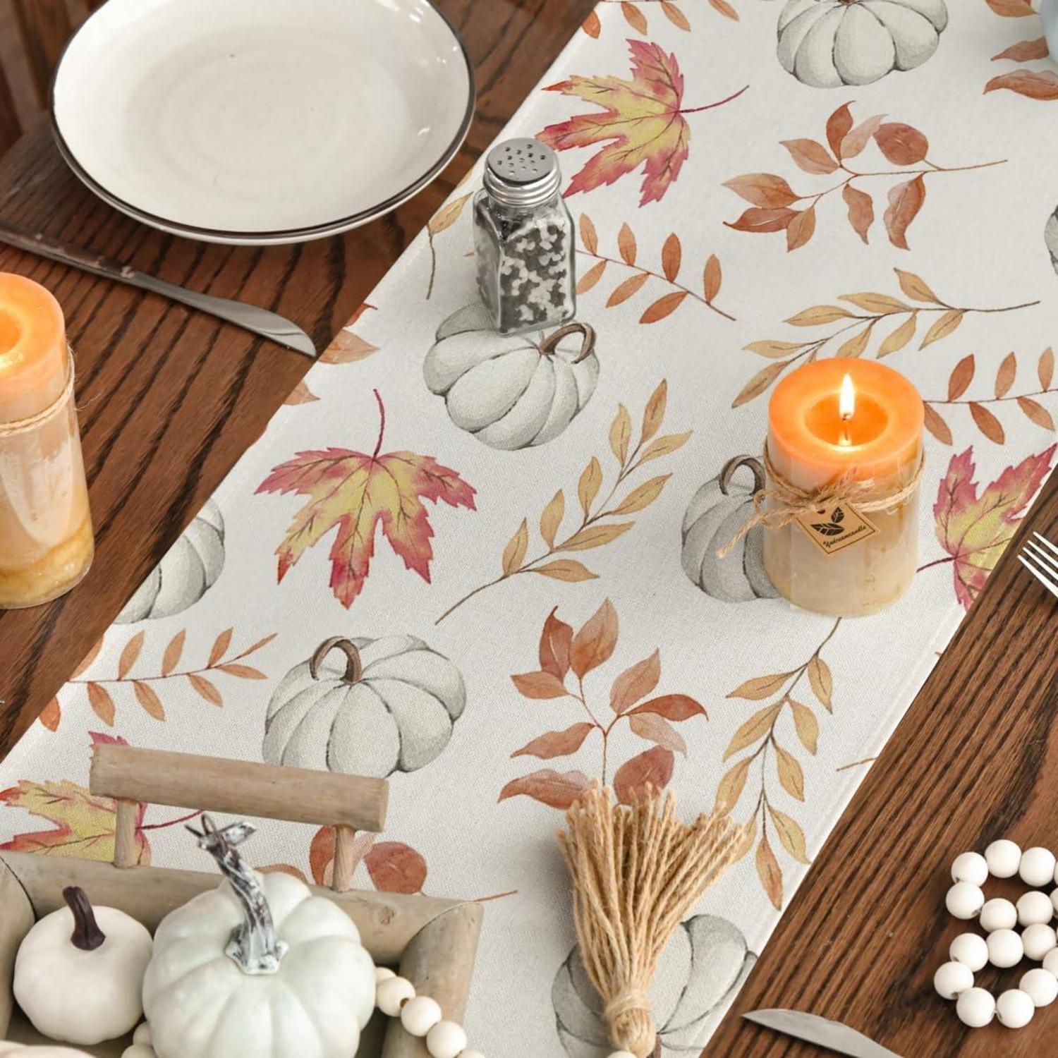 Herbst Tischläufer Orange Kürbisse Blätter Dekoration 40x180 cm