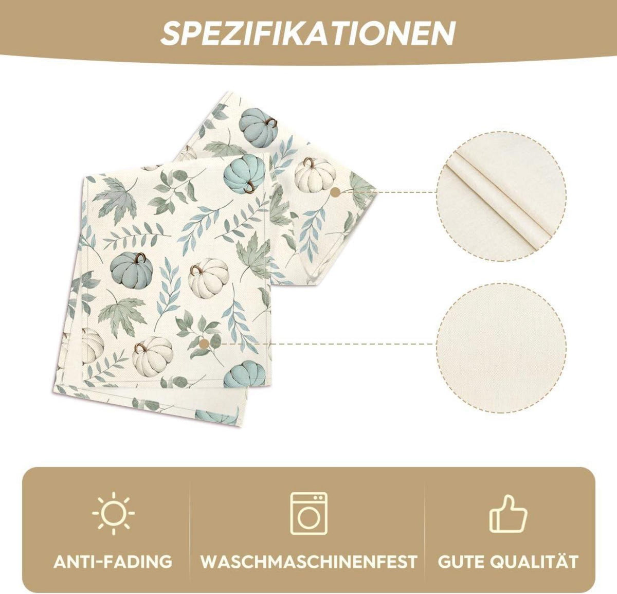 Herbst Tischläufer Blau Kürbisse Blätter 40x140 cm - Deko Küche
