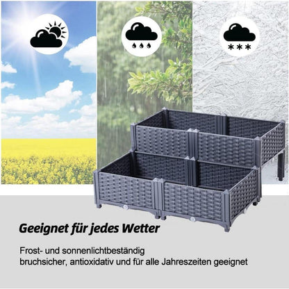 Hochbeet Kunststoff-Rattan höhenverstellbar 80x80cm Graublau