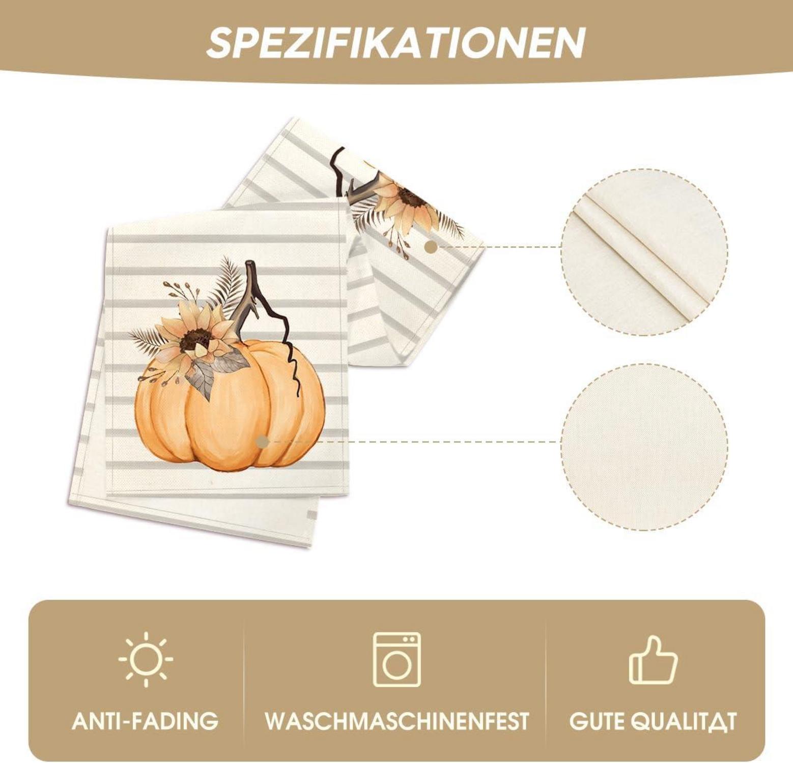 Herbst Tischläufer Orange Kürbisse Sonnenblumen Blätter 40x140 cm