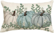 Herbst Kürbisse Eukalyptus Deko Kissenbezug 30x50 cm Blau