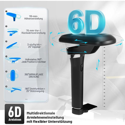 Ergonomischer Gaming Stuhl mit Fußstütze, Grau-Gelb