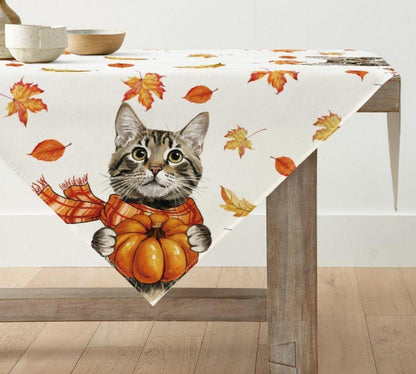Artoid Herbst Tischdecke Katze Ahornblätter Kürbis Party Deko 85x85cm