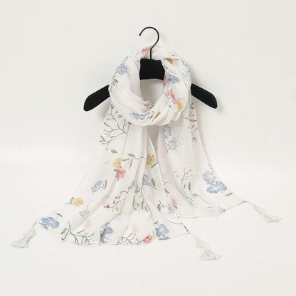 Boho Schal Damen mit Blumenprint und Fransen