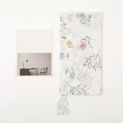 Boho Schal Damen mit Blumenprint und Fransen