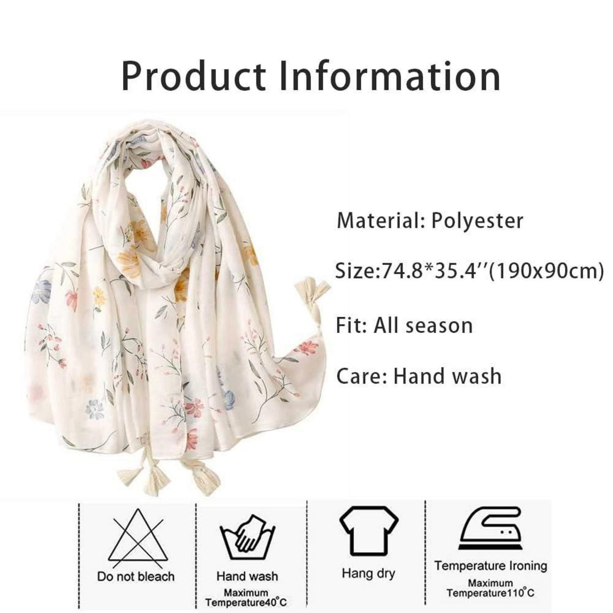 Boho Schal Damen mit Blumenprint und Fransen