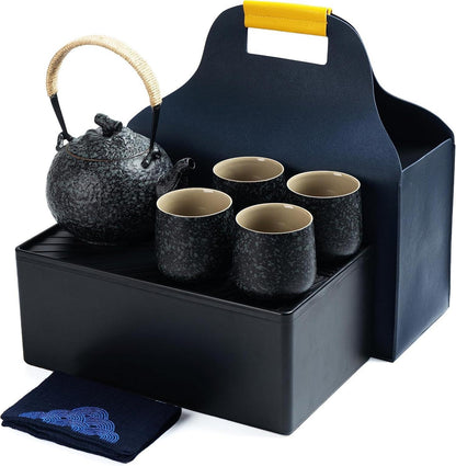 Portable Japanese Tea Set Grey Porcelain Teapot & Tea Cups