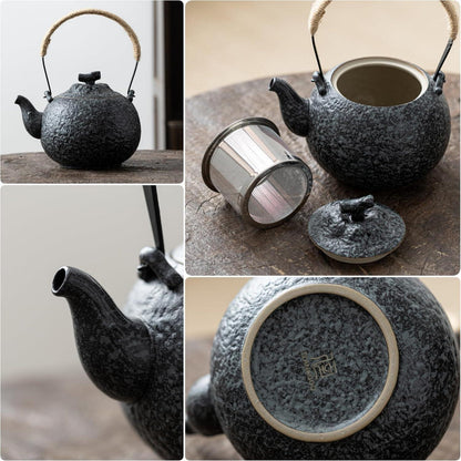Portable Japanese Tea Set Grey Porcelain Teapot & Tea Cups