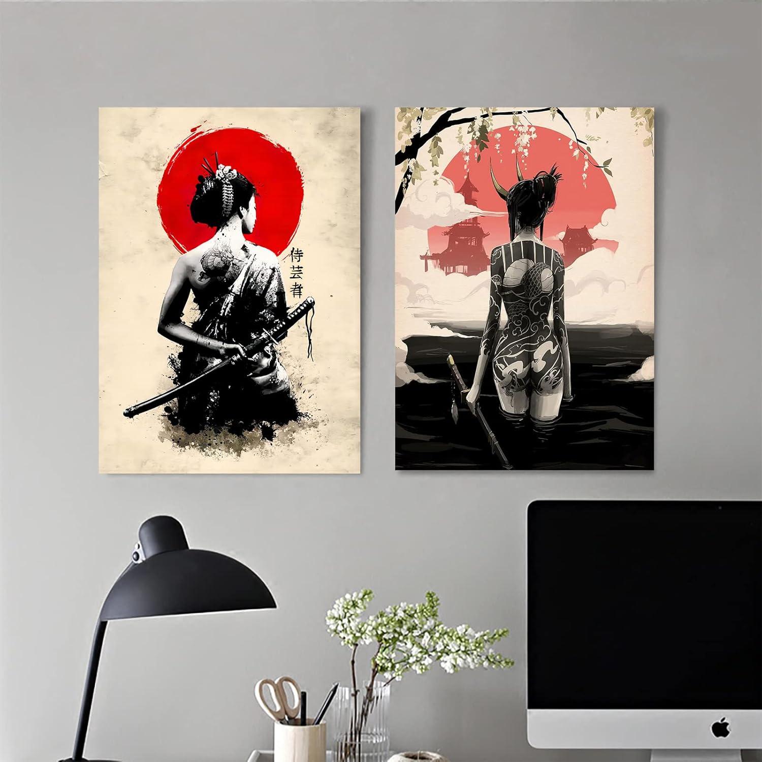 Japanische Frau Leinwand Poster Wandkunst Wohnzimmer Deko Set