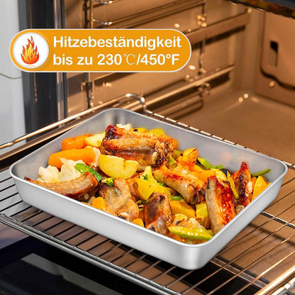 Edelstahl Backblech Set 2er, Groß 31,6x24,7x4,8cm, Rechteckig, Spülmaschinenfest