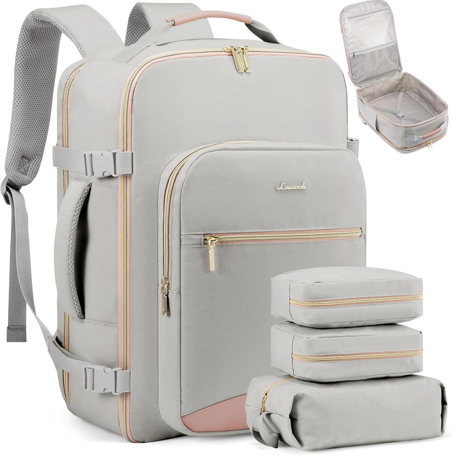 Handgepäck Rucksack für Reisen und Geschäftsreisen 40L Grau Rosa