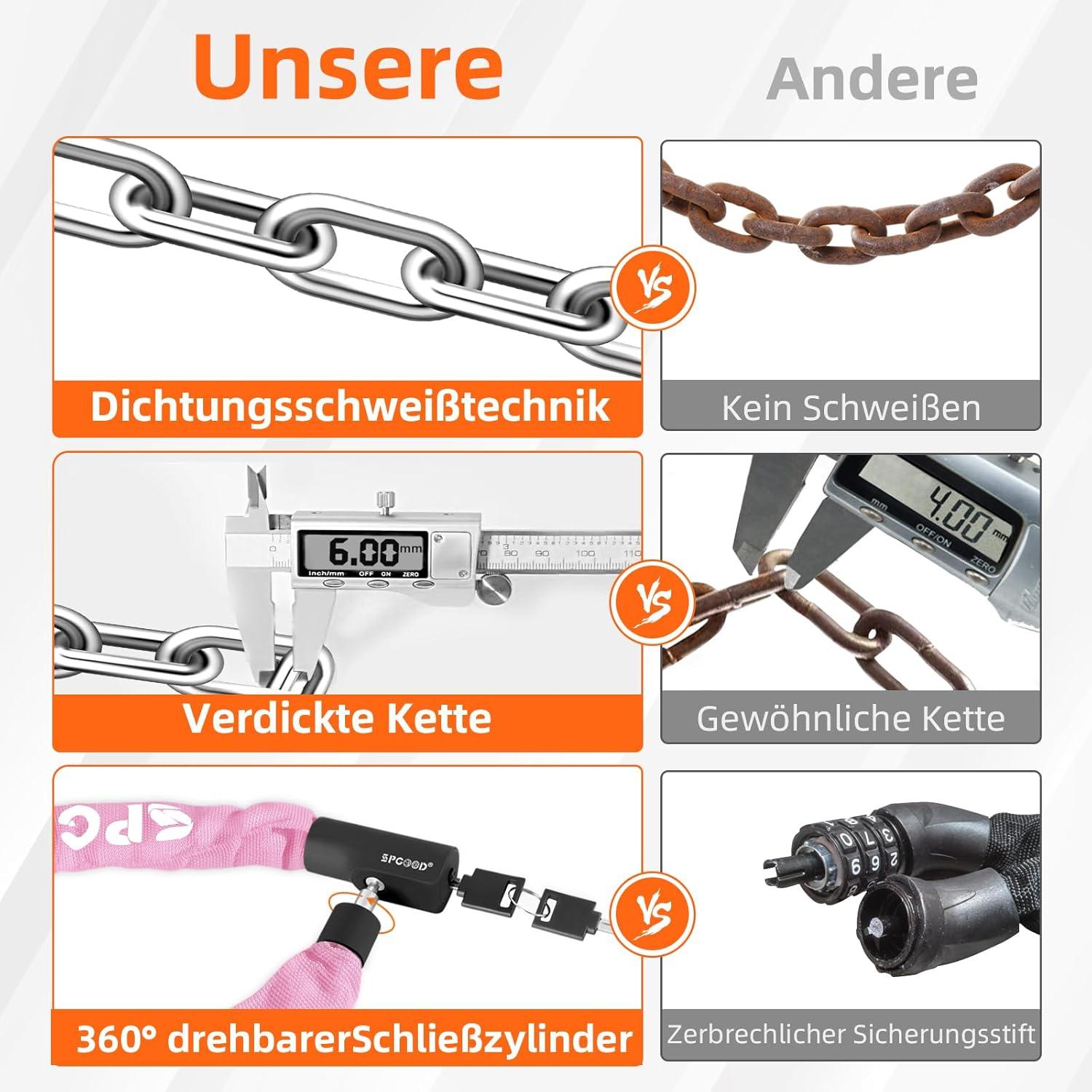 Fahrradschloss mit 3 Schlüssel 90CM Wasserdicht Hell-pink
