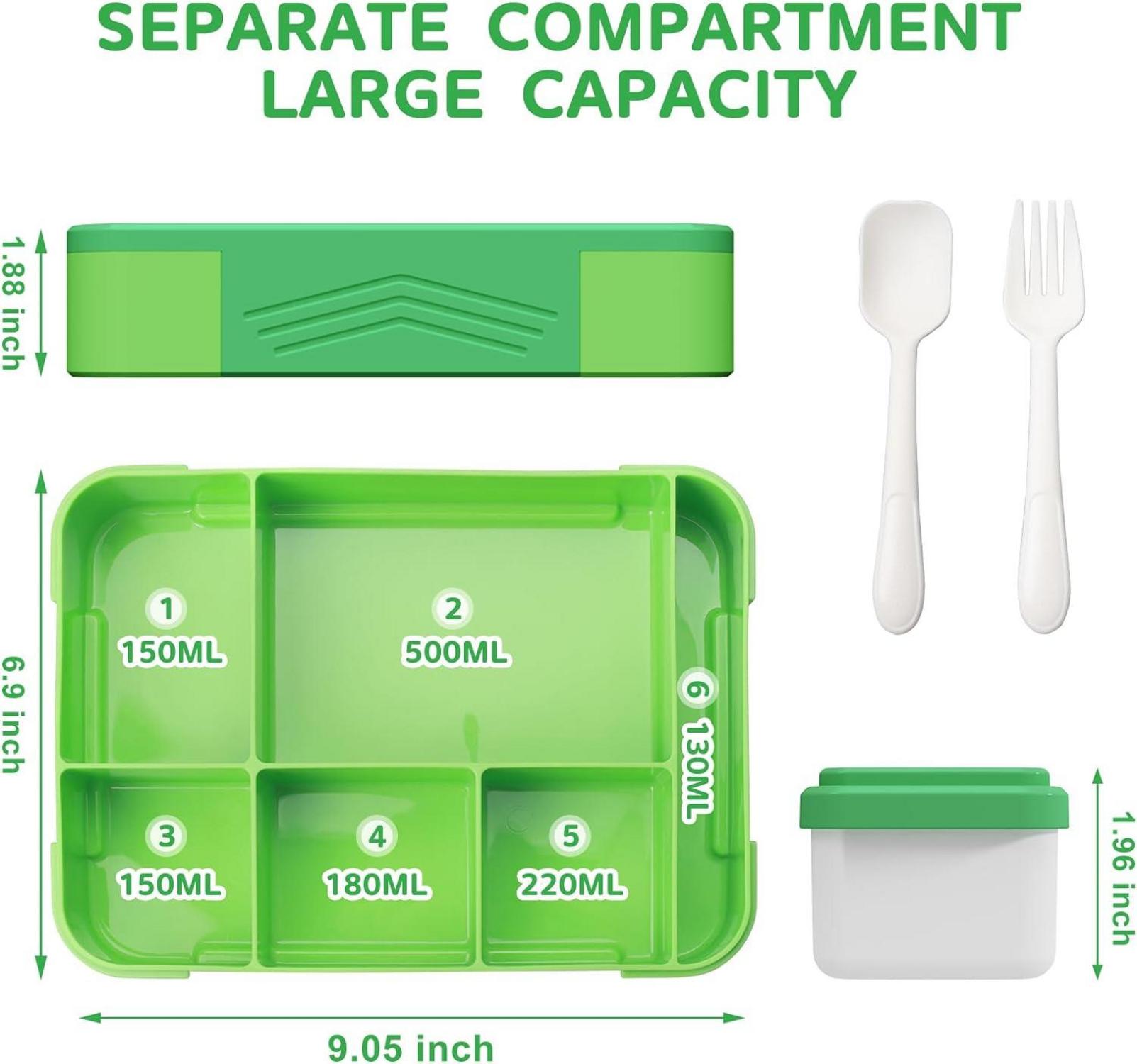 Brotdose mit Fächern 1330ml Lunchbox für Kinder Grün