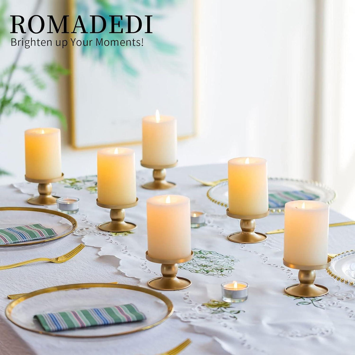 Romadedi Gold Kerzenständer Metall - 6er Set für Hochzeit
