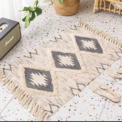 Boho-Teppich Läufer Baumwolle Marokkanisch Waschbar Grau 60x130 cm