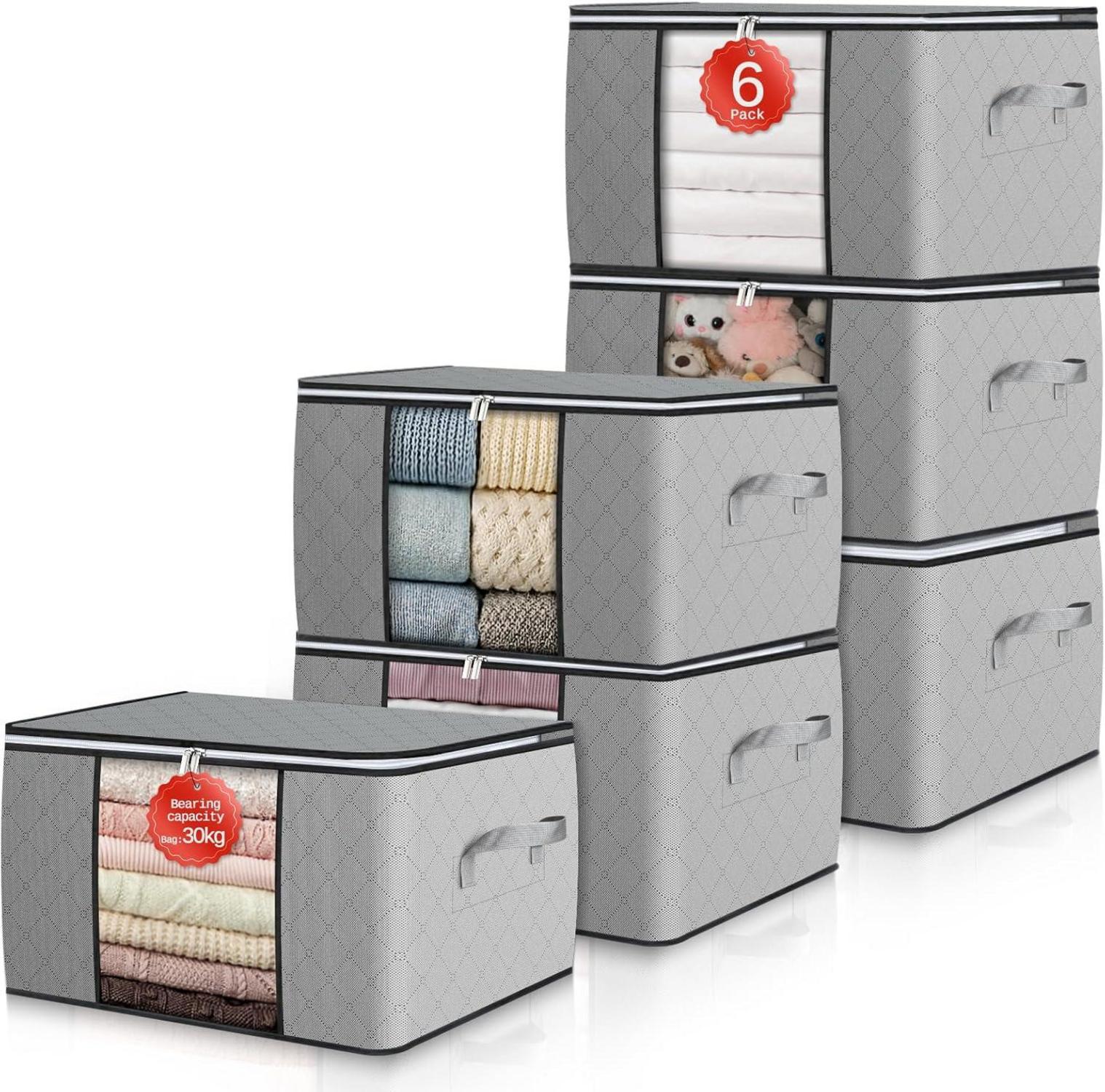 6er Set 90L Aufbewahrungsboxen mit Deckel und Griffen, transparentes