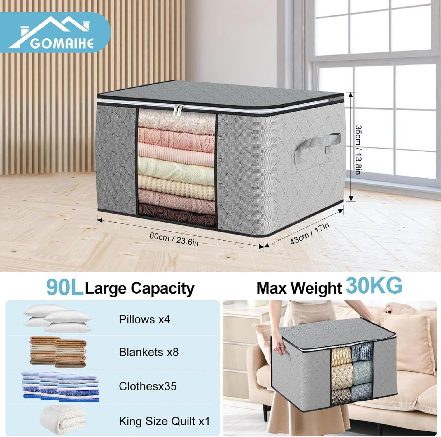 6er Set 90L Aufbewahrungsboxen mit Deckel und Griffen, transparentes