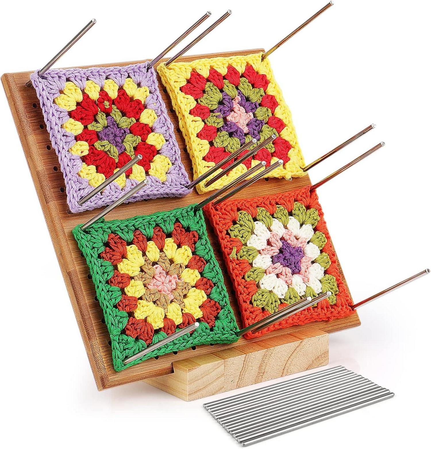 Bambus Blockierbrett für Granny Square mit 20 Edelstahl Stiften 20x20