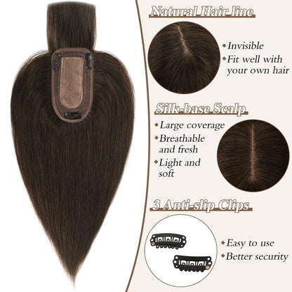 Echthaar Topper mit Pony – Dunkelbraun, 35cm
