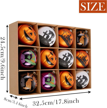 Halloween Deko 12 Stück 8cm Kugeln Kürbis bruchsicher zum Aufhängen