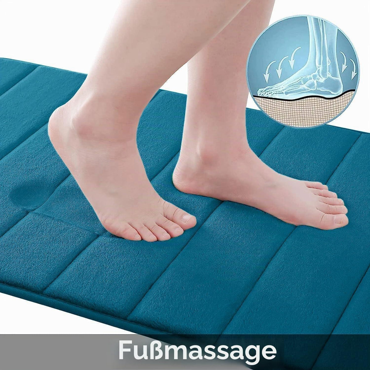 Memory Foam Badteppich blau, 61 x 120 cm – Rutschfest & Saugfähig