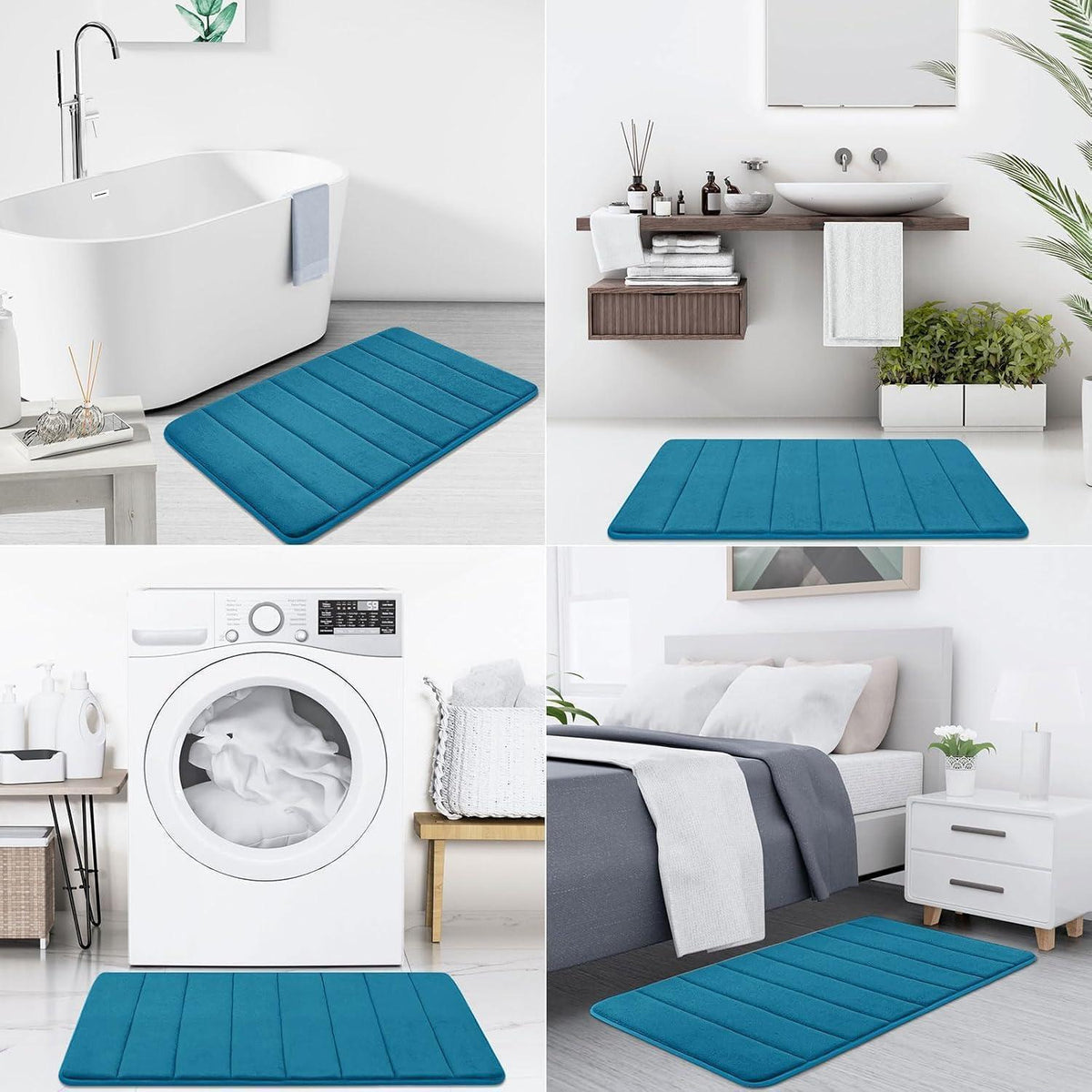 Memory Foam Badteppich blau, 61 x 120 cm – Rutschfest & Saugfähig