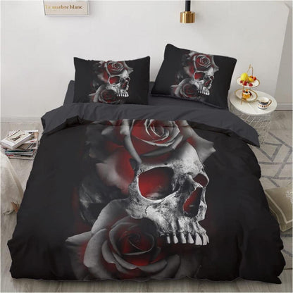 Gothic Bettwäsche Set Totenkopf Rosen 135x200 cm 4-teilig